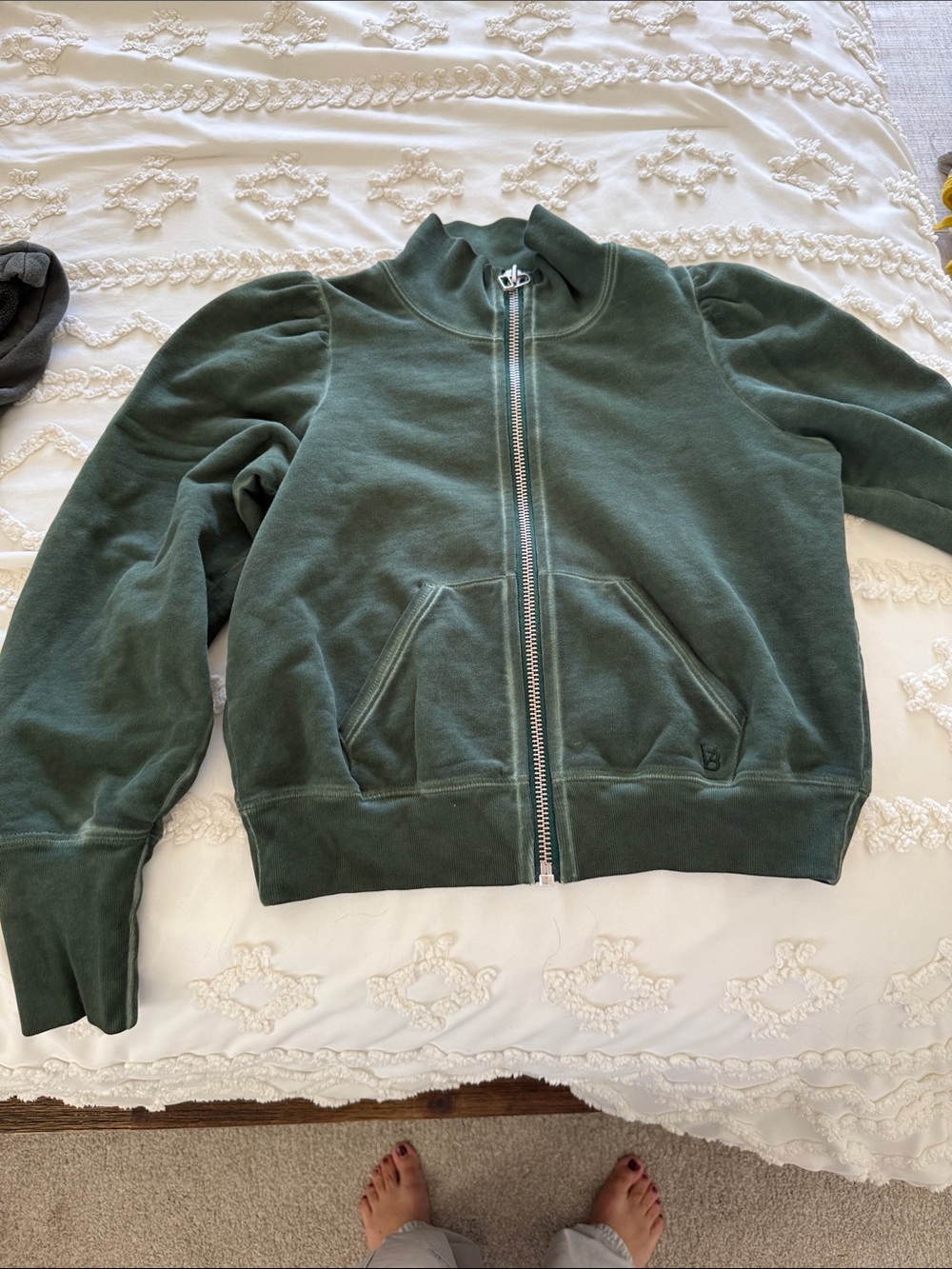 Veronica Beard Deep Green Zip-Front Bomber Jacket